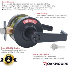OAKMOORE Keyed Entry Commercial Door Handle | Heavy Duty Commercial Door Locks with Indicator | Restaurant, Store, Hospital, Warehouse | Locking Occupied Door Lever Lock with Ke (Black)