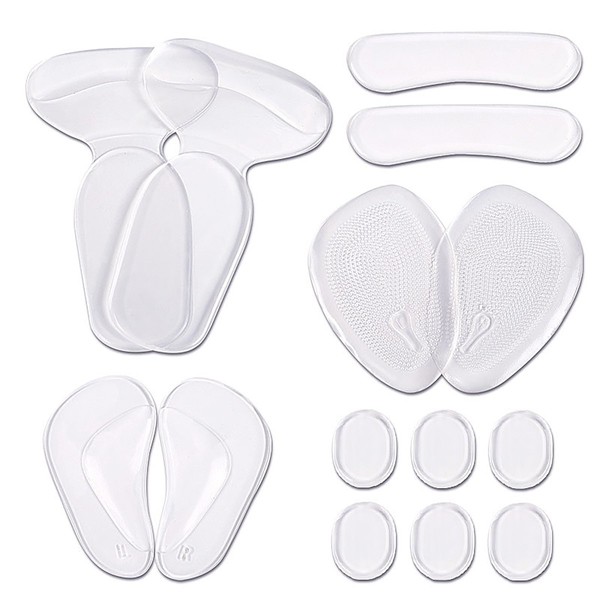 Set of 14 Clear Gel Heel Grips Liners High Heel Inserts Insoles Arch Support Anti Slip Forefoot Cushion Shoes Pad Shoe Stickers High Heel Pads for Foot Pain Relief