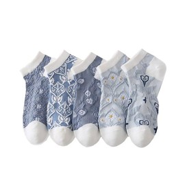 Yanmcxly Women's 5 Pairs Socks, Spring and Summer, Cotton, Ankle Socks, Daisy Pattern, Cute, Socks Set, Breathable, No Stuffy, Odor Resistant, 8.7 - 9.8 inches (22 - 25 cm), Raised, Free size