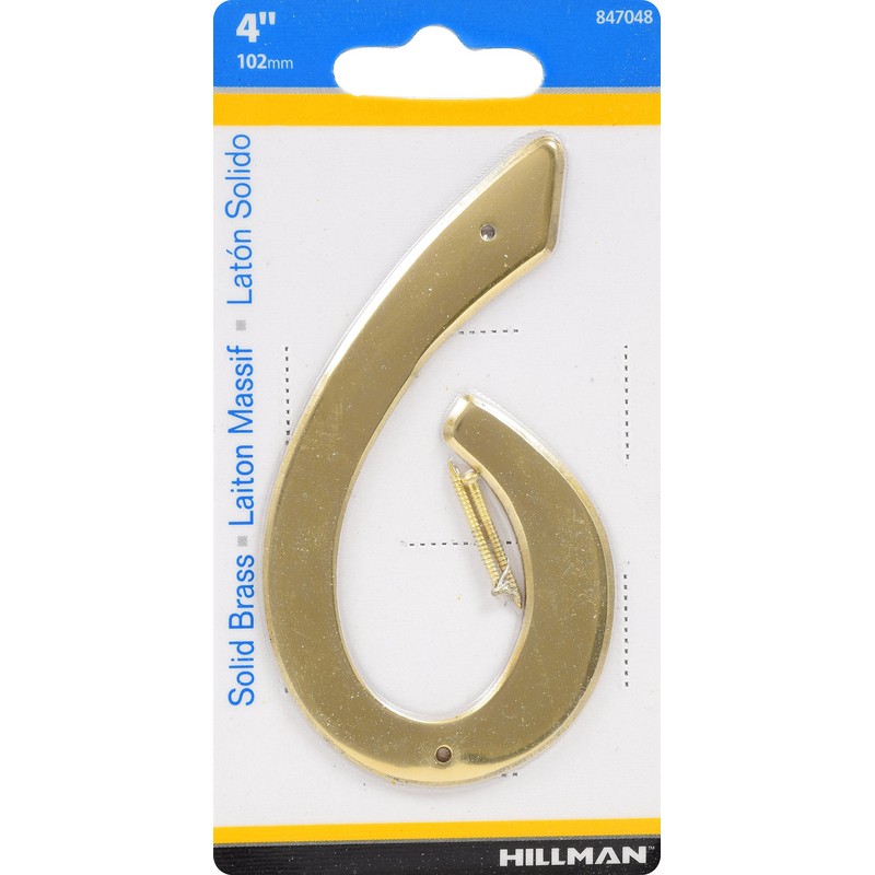Hillman 847048 4-Inch Nail-On Traditional Solid Brass House Number 6