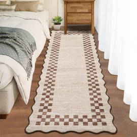 GarveeHome Hallway Runner Rug 2x6 Non Slip Scalloped Washable Rug for Kitchen Entry Stain Resistant Modern Border Throw Floor Carpet Long Runner Mat for Bathroom Living Room Bedside, Beige
