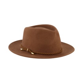Christian Siriano New York Fedora Hat, Wool Felt Wide Brim Panama Fashion Hat with Braided Faux Suede and Metal Band, Brown, One Size, Brown, One Size