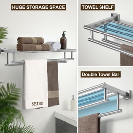 SEIDO Double Towel Rack, 28 Inch Towel Racks for Bathroom, 304 Stainless Steel Towel Holder with Double Towel Bars, Wall Mounted Bathroom Shelves Brushed Nickel
