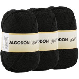 Cotton Yarn 100% Cotton 220 Metres for Knitting and Crocheting, Pack of 3 x 100 g, Colour Black