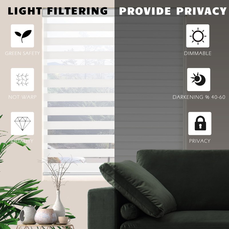 JIANGPIN TEXTILE Zebra Roller Shades, Dual Layer Roll Up Blind