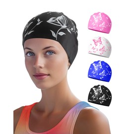 Swimming Cap for Women – Soft, Elastic, Anti-Slip, Stylish, Comfortable (Black Butterfly)
