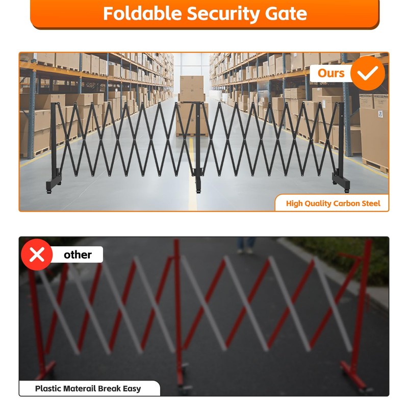 16 FT Industrial Metal Expandable Barricade，Retractable Traffic Fence with Casters,