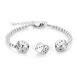 HZMAN Dices Beaded Bracelet for Women Artificial Pearl Adjustable Beads Link Chain Bracelet Hip Hop Funny Punk Party Bar Jewelry Gift