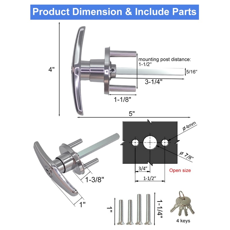 Garage Door Lock T-Handle Locks Latch Replacement Parts with 4