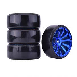 LAFEINA RC Plastic Wheel and Tire Set, 63mm Hard Tyres for 1/10 Drift Car HSP Tamiya HPI Kyosho On-Road Drifting Car (Blue)