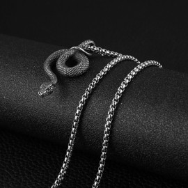 HZMAN Stainless Steel Snake Necklace for Men Women Retro Gothic Animal Snake Hip Hop Pendant Jewelry Gift with 22+2in Chain