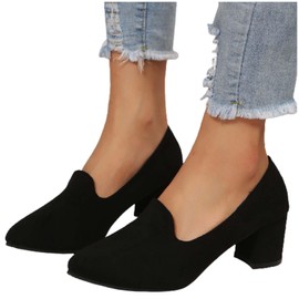 Woaikeyu Modische Damenschuhe mit niedrigem Absatz, spitzer Zehenbereich, Slip-Ons, elegant, lässig, bequem, modische Schuhe, Schwarz, 37 EU