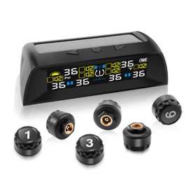 RV Tire Pressure Monitoring System Tire Pressure Monitoring System with 6 External sensors & 6 Alarm Modes LCD Real-time Display for sedans SUV MPV Pick-up Truck and RV etc 0-9.9BAR/0-144PSI