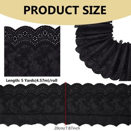 BENECREAT 4.6m di Pizzo con Occhielli In Cotone Nero, Pizzo Smerlato Ricamato Largo 20cm per Cucire Abiti, Borse, Vestiti, Animali Domestici, Decorazioni