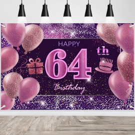 IMISI Happy Birthday Banner & Backdrop Decorations - Pink, 64th Birthday Party