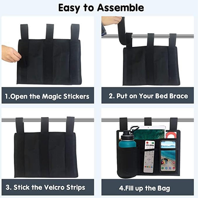 Bedside Storage Bag, Polyester Bedside Hanging Organizer Bag with Multiple