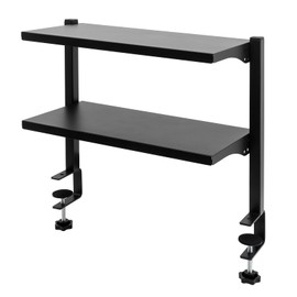 HIOFCSIR Clamp-On 2-Tier Desk Shelf Unit, Height Adjustable Under and Above Table Organizer with C-Clamps, Ideal for Gaming/Home Office, Black