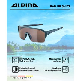 ALPINA RAM HR Q-LITE Mirrored, Contrast Enhancing & Anti-Fog Sports & Cycling Glasses with 100% UV Protection for Adults, Dirt-Blue Matt, One Size