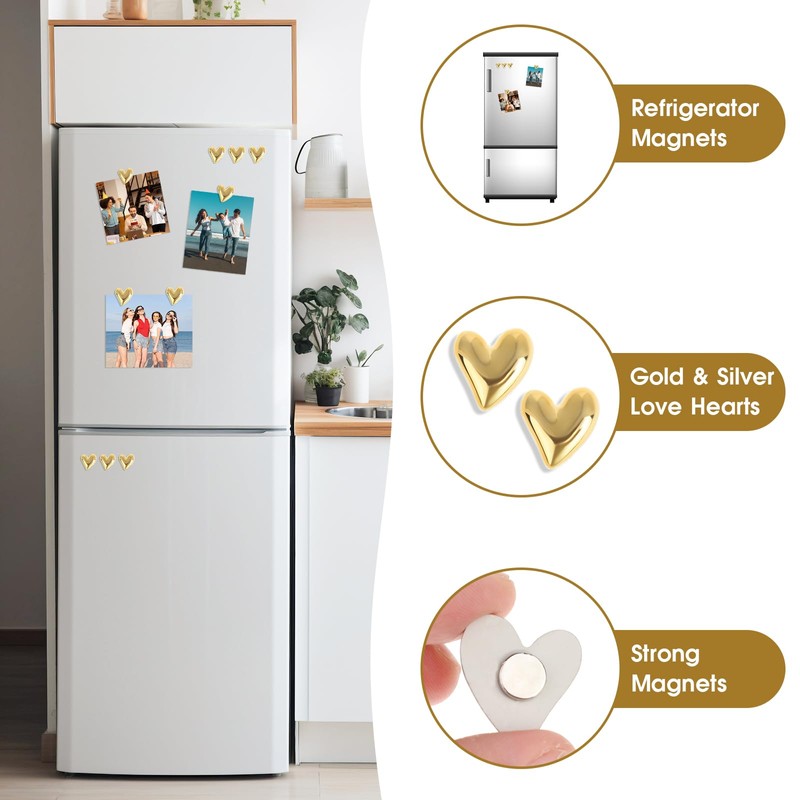 20 Pcs Refrigerator Magnets Gold Heart Shaped Decorative Fridge Magnets