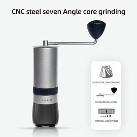 Manual Coffee Bean Grinder CNC Stainless Steel Hand Coffee Mill 5 Adjustable Settings Portable Hand Crank Burr Grinder for Drip Coffee / Espresso / French Press Perfect for Home Office and Camping