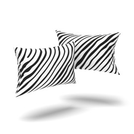 LARAWELL Cushion Cover 40 x 80 cm Cotton White Black Wavy Set of 2 Pillowcases in Double Pack Premium