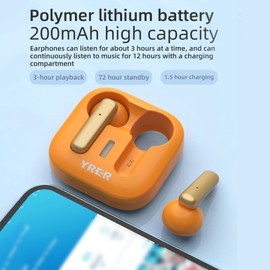 xinyee YRKR Wireless Earbuds BT5.3 Earphone High-Clear Voice Long Endurance 72H Standby Low Latency Fast Charging Suitable for All Ear Types Compatible with Android, iOS or Windows for Computer and