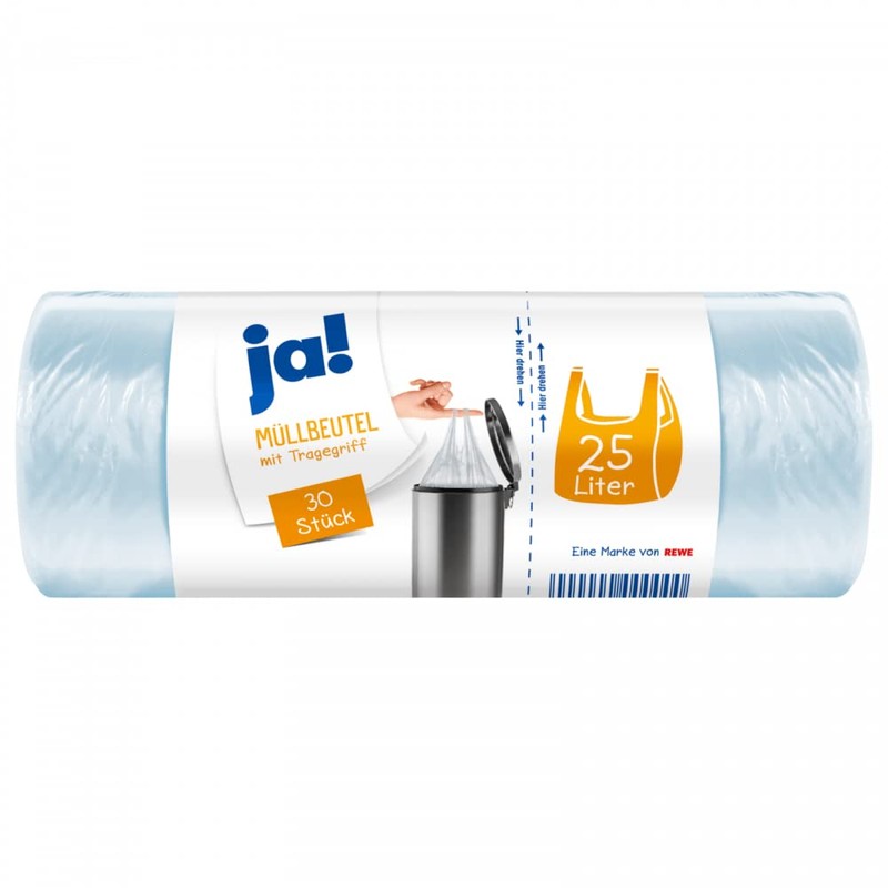 ja! 150 Trash Bags with Carry Handle, 25 Litres, 30