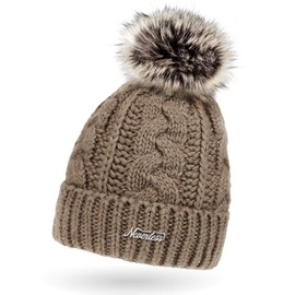 Neverless Women's Knitted Fur Pompom Fur Winter Hat Pom Pom Hat -