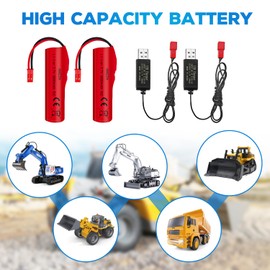 AMZZN 2PCS 3.7V 3000mAh Li-ion Battery with JST-2P Plug and USB Charging Cable for HJ819 DE819 RC Boat,Huina 1337 1338 1516 1517 1552 1554 1558 RC Car,Drifting Car,Truck,Toy Off-Road Racing Car