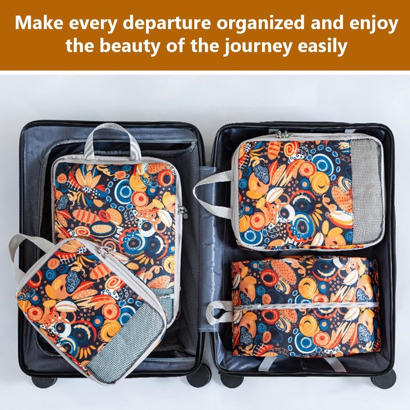 4-Piece Compression Packing Cubes - Polyester Luggage Organizer Set, Breathable