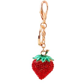 YQIMYIM Red Strawberries Design Keyring Sparkling Crystal Rhinestones Keychain Creative Gifts Accessories