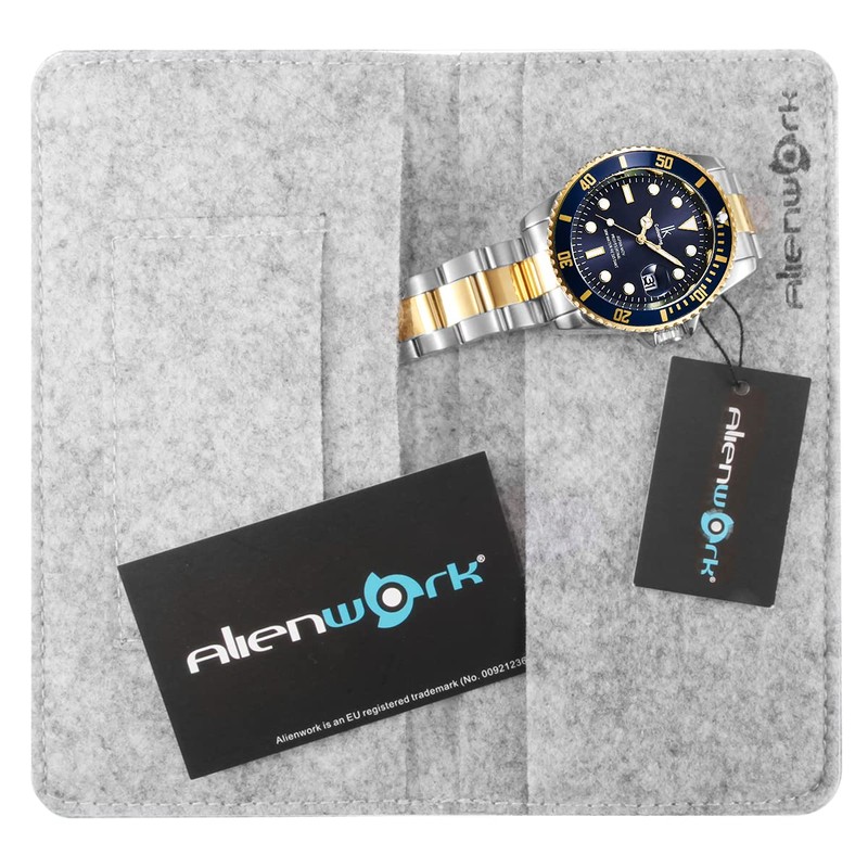 Alienwork IK Watch Men Women Calendar Metal Bracelet, Silver-navy/navy/metal band