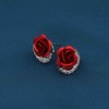 Wendalern Cubic Zirconia Rose Flower Stud Earrings Small Red Rose