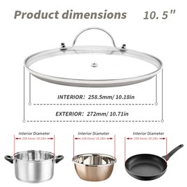 10.5" Tempered Glass Pan Lid with Steam Vent, Thickened to 4mm and Dishwasher Safe and Oven up to 480℉, Universal Lid Fit for Cast Iron Skillets, Frying Saute Pan, Cooking Pot