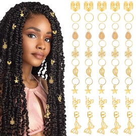 Tyqour 40Pcs Hair Jewelry For Women Loc Jewelry Adjustable Gold Hair Cuffs For Braids Metal Hair Jewelry Rings Cuffs Clips Braid Hair Dreadlock Braid Accessories For Women Men Music Festival Party
