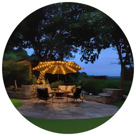 Holiday Bright Lights Solar Umbrella Ribbon Lights Indoor/Outdoor Patio with 8 Flickering Functions/Color Changing - Warm White/Patriotic 2" Spacing