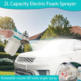 Yawindeo Electric Foam Sprayer Car Wash, 0.5Gallon 2L Rechargeable Battery Power Display Auto Pressure Foamer Spray Bottle, 2 Nozzles Mode Spray