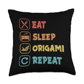 Best Easy Origami Crane Paper Gifts For Beginners Eat Sleep Repeat Paper Crane Folding Owl Origami Throw Pillow, 18x18, Multicolor