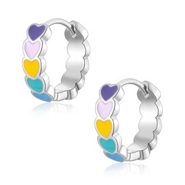 VYYU Silver Earrings for Women Girls, Heart Hoop Earrings with Cute Colorful Heart, Hypoallergenic Earrings Huggie Hoops | Sleeper Earrings Jewellery Gifts Christmas Birthday Wedding Gifts