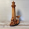 Handcrafted Wood-Effect Lighthouse: 22cm Height, Intricate Carving, Adorned with Whale