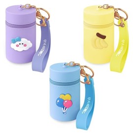 3 Pack Cute Mini Silicone Coin Pouch Keychain, Makeup Bag Cute Cosmetic Bag for Chapstick, Multifunctional Silicone zipper bag for Headphone,Coin, Lipstick (blue，yellow，purple)