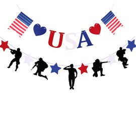 Patriotic Soldier Decoration Banners, 4th of July Memorial Day Party Decorations,Army Military Camouflage Party Decoration Supplies (Black&USA, 2pcs)