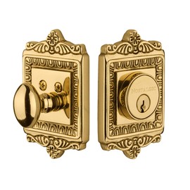 Nostalgic Warehouse Unlacquered Brass 715119 Plate Single Cylinder Deadbolt Egg & Dart Door Knob