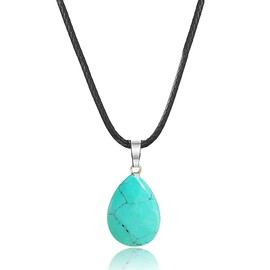 Turquoise Necklace Natural Turquoise Gemstone Pendant Necklace Healing Crystal Necklace for Women Men Jewelry Gifts (A: Turquoise Necklace)
