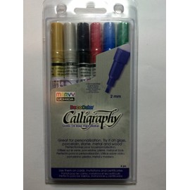 Uchida 125-6A 6-Piece Decocolor 2mm Calligraphy Tip Oil-Based Paint Marker Set