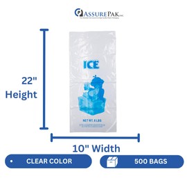 8LB Ice Storage Bags – 500 Bags - 10"x20" - 1.35 mil – Bulk Plastic for Freezer, Ice Machine, Bag of Ice, Reusable Use, Commercial Ice Bags for Ice Storage, Bagging & Transport