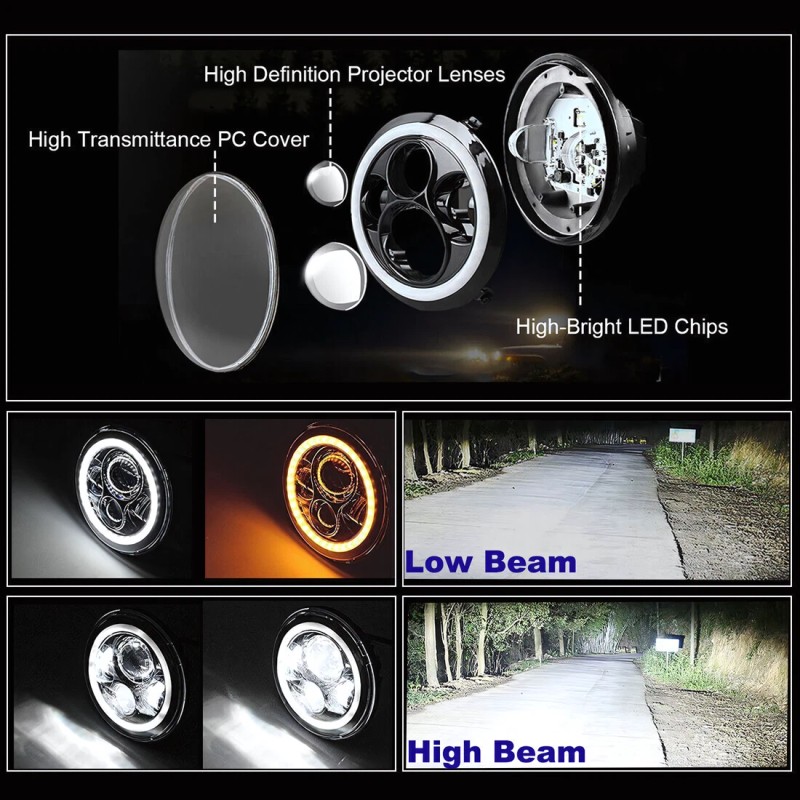 Unbranded 7" Inch LED Headlights + Smoke Tail Lights Combo