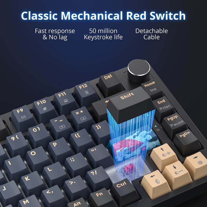 BlueSamurai 75% Wired Mechanical Gaming Keyboard - Hot Swappable, Red