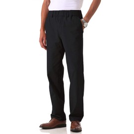 Soojun Men's Cotton Relaxed Fit Full Elastic Waist Twill Pants, Charcoal Black, 34W x 30L