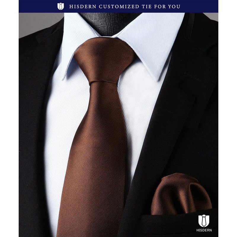 HISDERN TL-03S Plain Shiny Necktie Square Set, Men's, Formal Business,